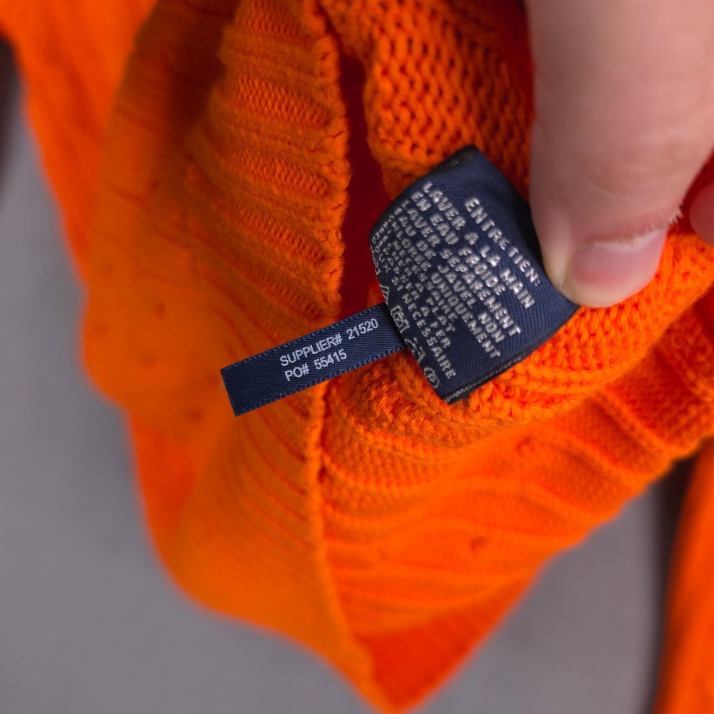 Ralph Lauren Sport Sweater V-Neck Cable Knit Orange Medium Cotton Preppy Classic - Picture 6 of 11